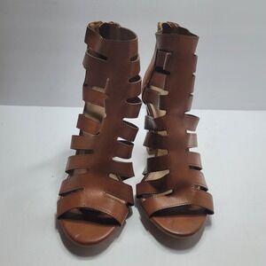 Bamboo Stash-38S Womens Cognac Brown Gladiator Cage Block Heel Sandals 8.5